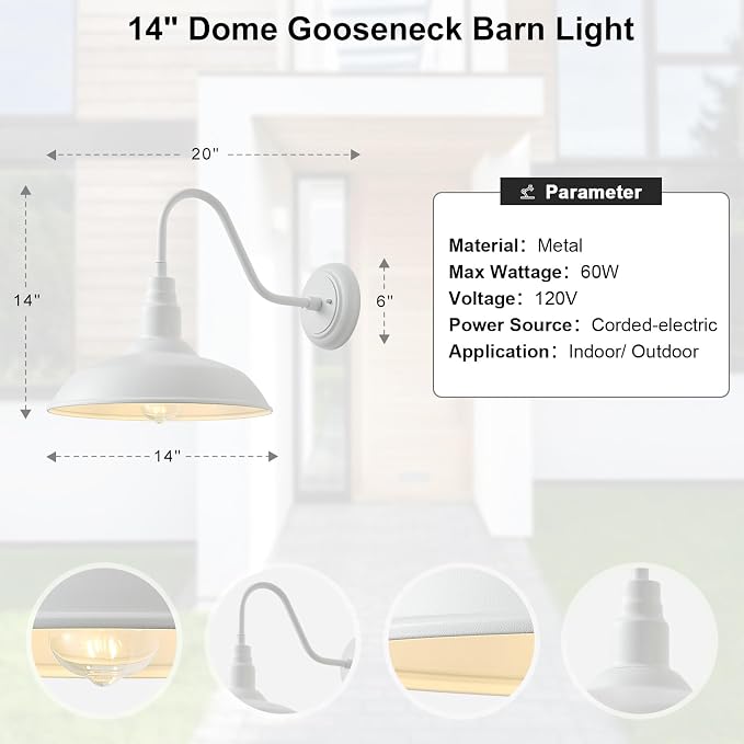 14 Inch Dome Outdoor Gooseneck Barn Light Fixture - Image 7