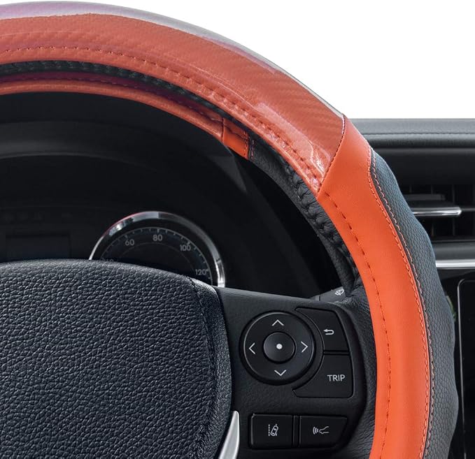 Motor Trend SW-812 Orange Ultra Sport Pebbled Leather Steering Wheel Cover - Image 5