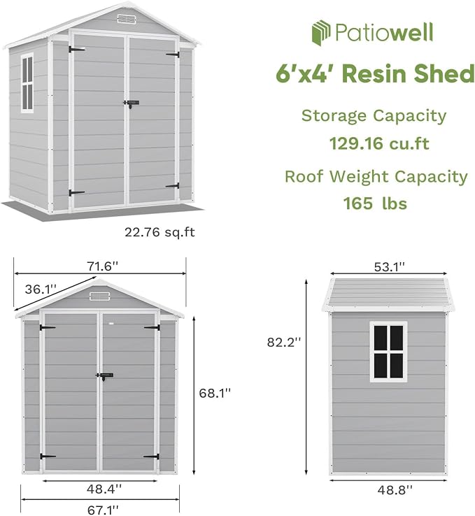 Patiowell 6x4 FT Plastic Outdoor Storage Shed, Resin Shed Perfect to Store - Image 5