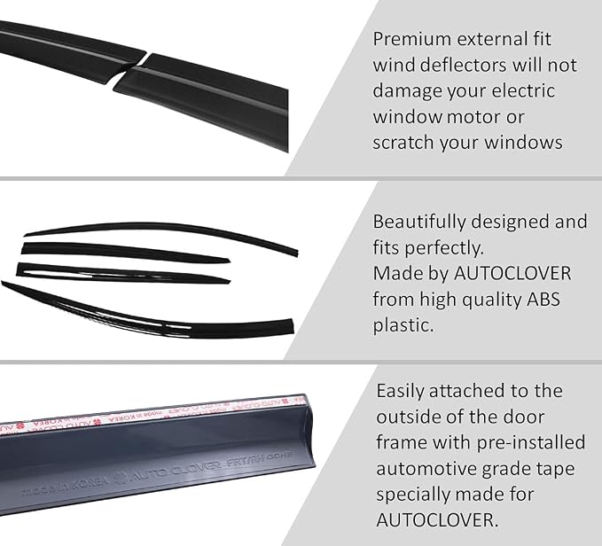 AUTOCLOVER Tape-On Rain Guards Window Visors 4 Pcs Set - Image 5
