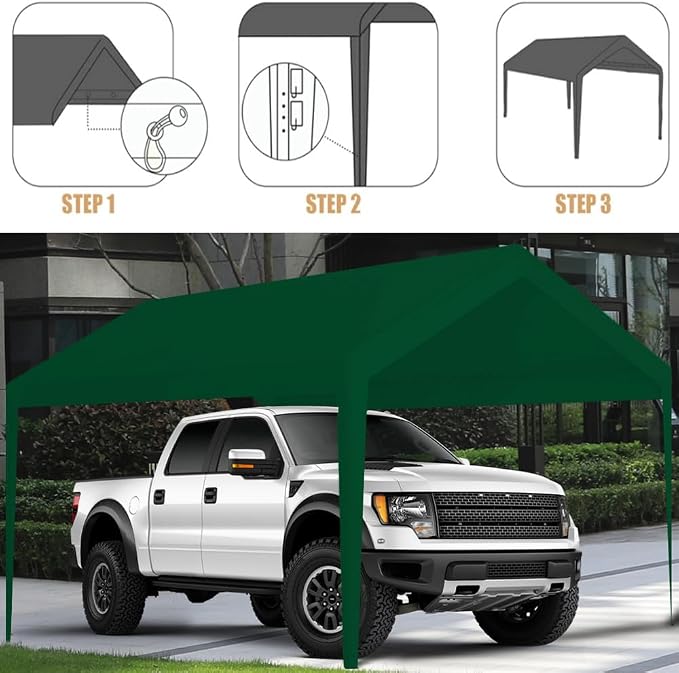 Rutile 12 x 20 FT Carport Replacement Cover, Heavy Duty Car Tarp Canopy Tent - Image 4