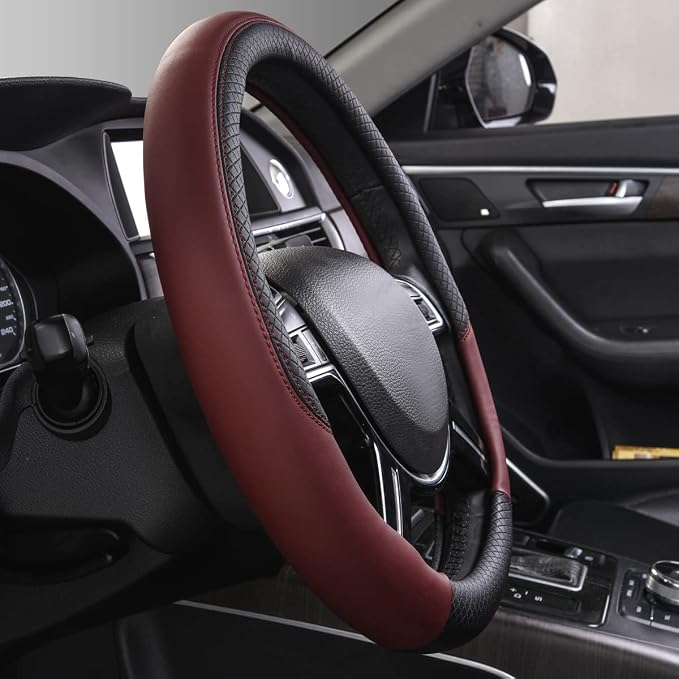 CAR PASS Rhombus Leather Universal Steering Wheel Cover, Fit - Image 5
