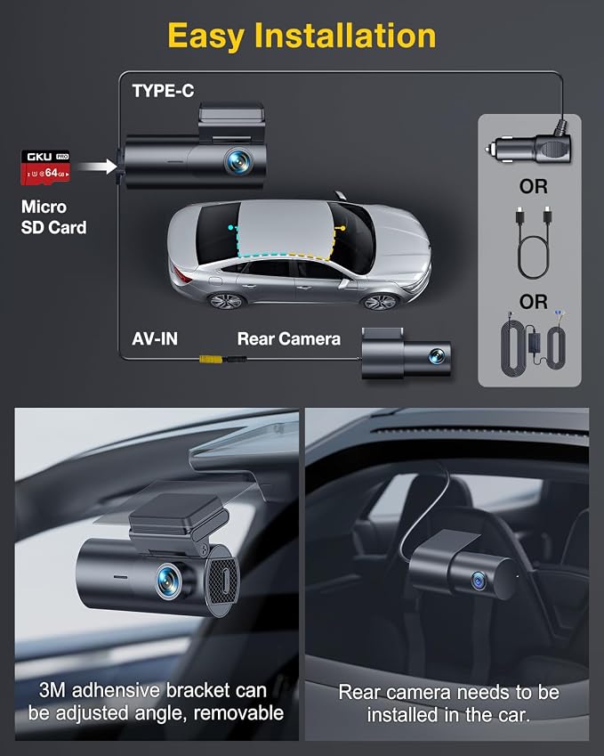 GKU Dash Cam Front and Rear Camera, 5.8GHz WiFi & GPS Dash Camera - Image 7