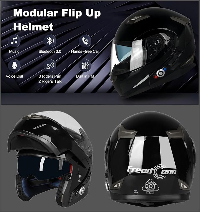 FreedConn BM2-S Bluetooth Motorcycle Helmet, Flip-Up Modular Motorbike Helmet - Image 2