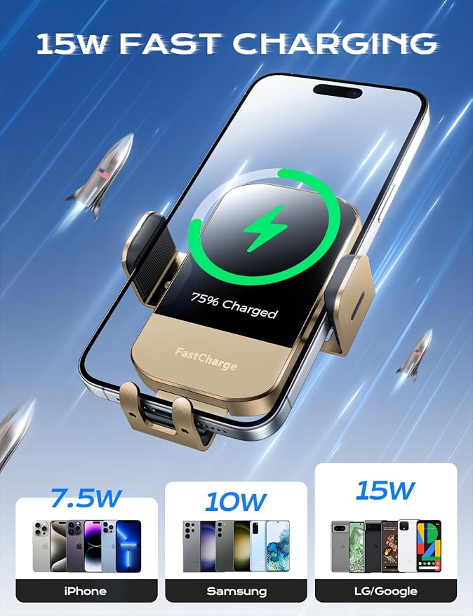CHGeek Wireless Car Charger, 15W Fast Charging Auto Clamping Car Charger Phone - Image 3
