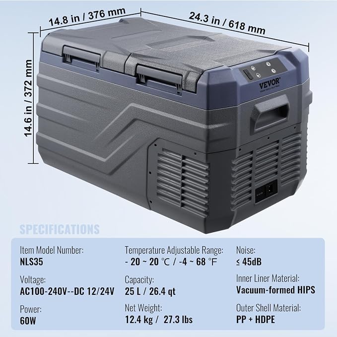VEVOR NLS35, 12 Volt Car Refrigerator Fridge, 25Liter Dual Zone Portable Freezer - Image 7