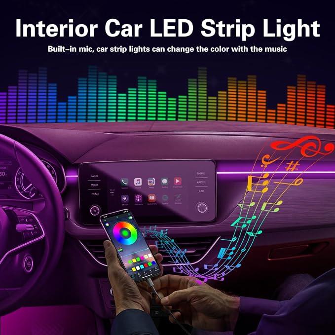 Interior Car Lights with Wireless APP & Remote Control, 9 in 1 RGB Car Ambient - Image 3