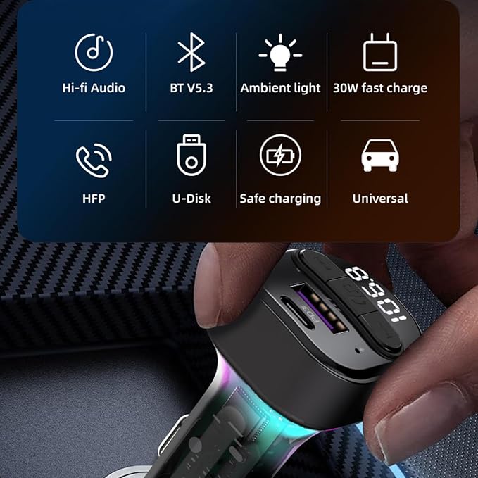 Bluetooth 5.3 FM Transmitter for Car, Wireless FM Radio Transmitter, Support - Image 8