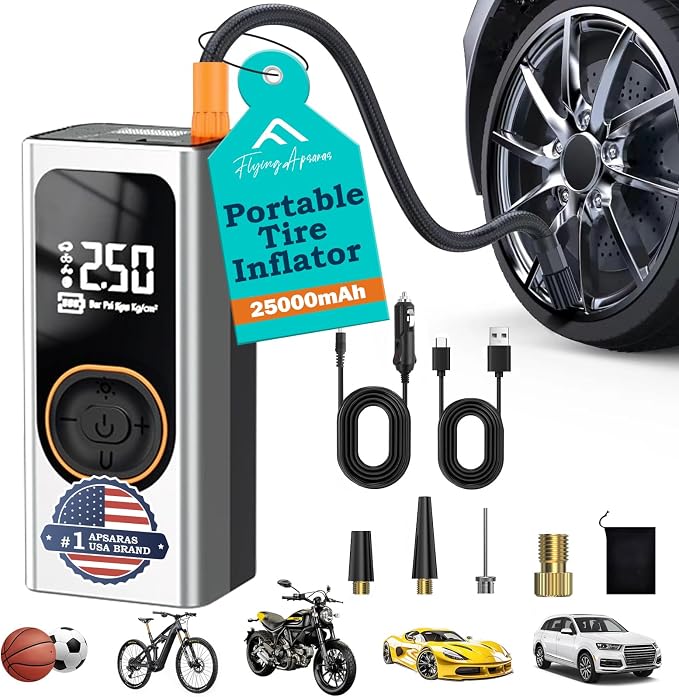 X9 Pro Portable Tire Inflator 1Min2X Faster 150PSI Air Compressor, 25000mAh by FLYINGAPSARAS