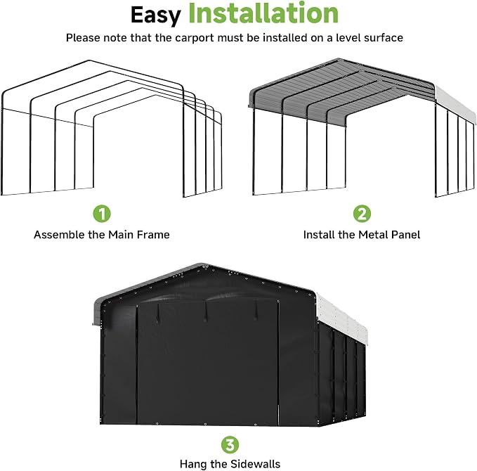 Real Relax 12x20ft Metal Carport, Heavy Duty Metal Carport Canopy Galvanized - Image 6