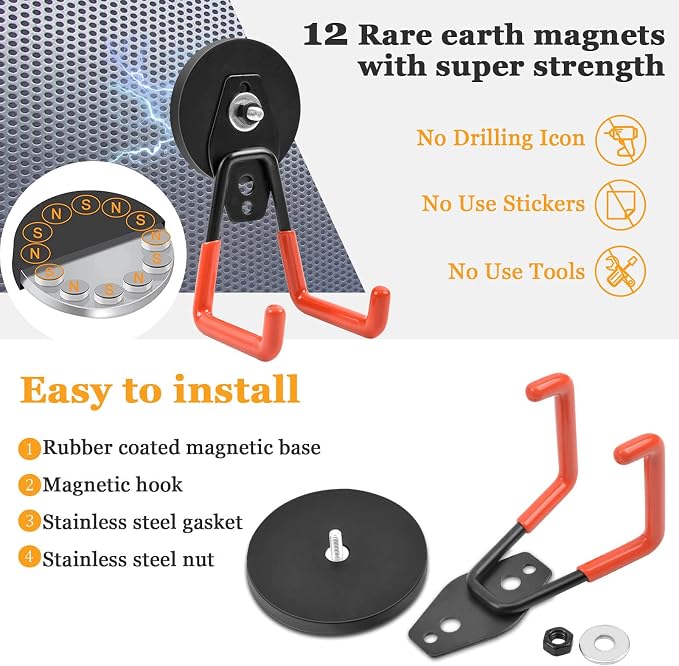 Strong Garage Magnetic Hooks, 45 lbs Pulling 3.46" Large Magnet Hooks - Image 6
