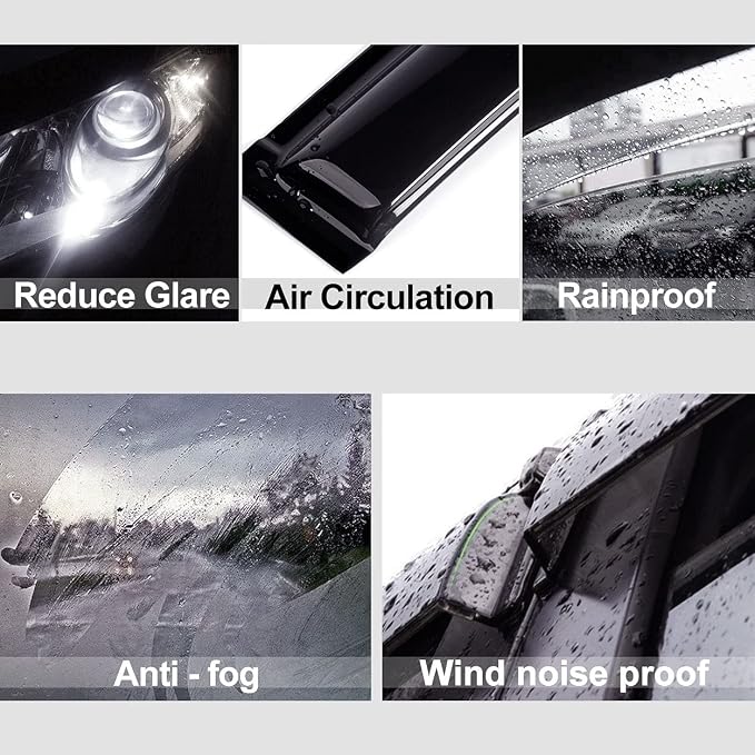 4pcs Side Wind Deflector, Out-Channel Tape On Sun Rain Guards, Dark Smoke Nice - Image 3
