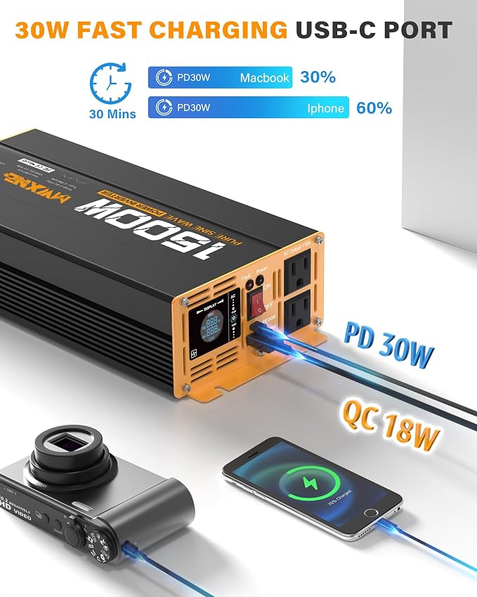 1500W Pure Sine Wave Power Inverter DC 12V to AC 110V 120V Converter - Image 4