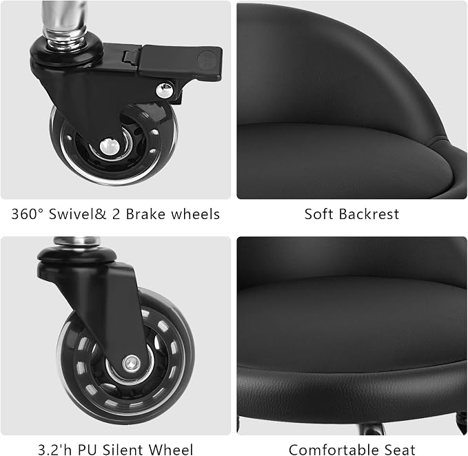 Rolling Stool with Backrest Low Height Rolling Stool with PU Leather, Roller - Image 5