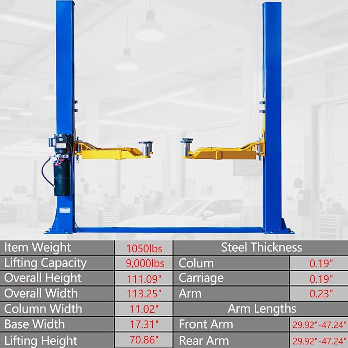 Car Lift Single/2 Post Auto Lifts, 6200/9000/10000LBS Capacity, 240V Hydraulic - Image 2