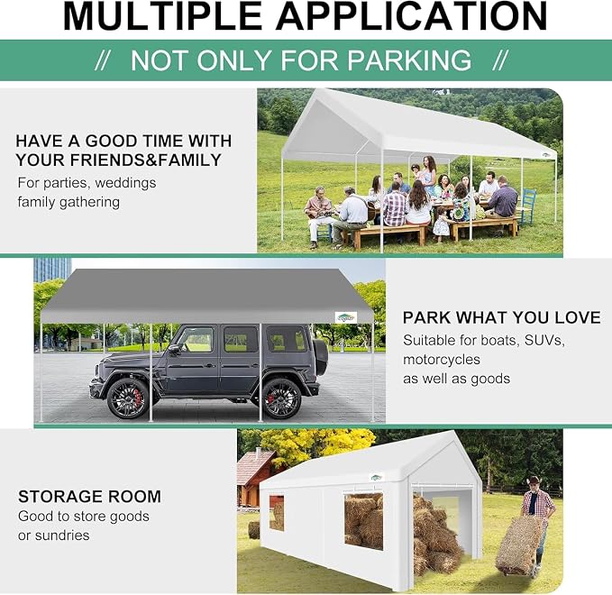 COBIZI Carport 12x20ft Heavy Duty Portable Garage, 2.0 Powder Coated Frame - Image 6
