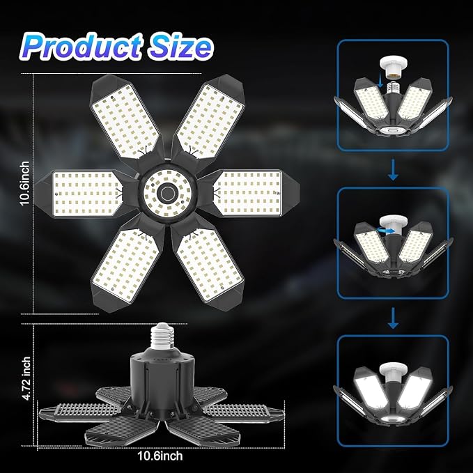 6 Pack 220W Garage Light Ceiling Led Deformable LED Shop Lights - Image 7
