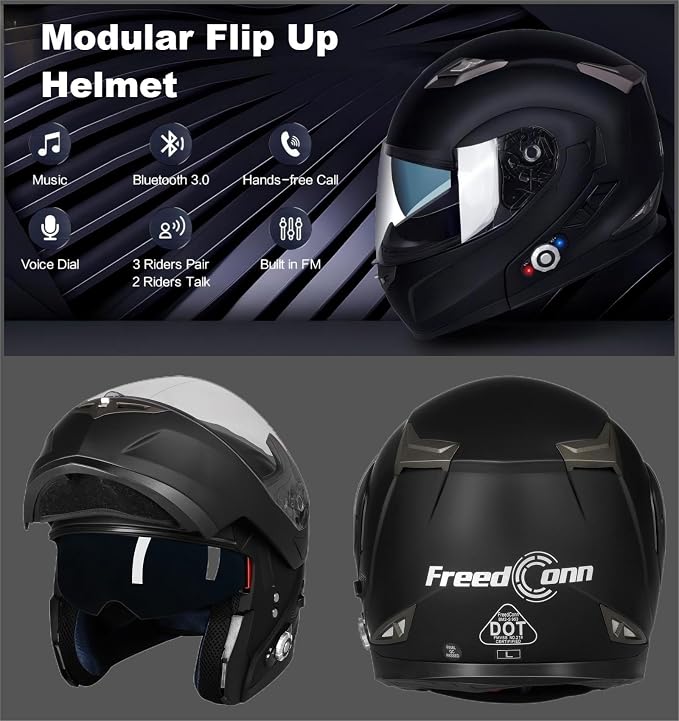 FreedConn BM2-S Bluetooth Motorcycle Helmet, Flip-Up Modular Motorbike Helmet - Image 3