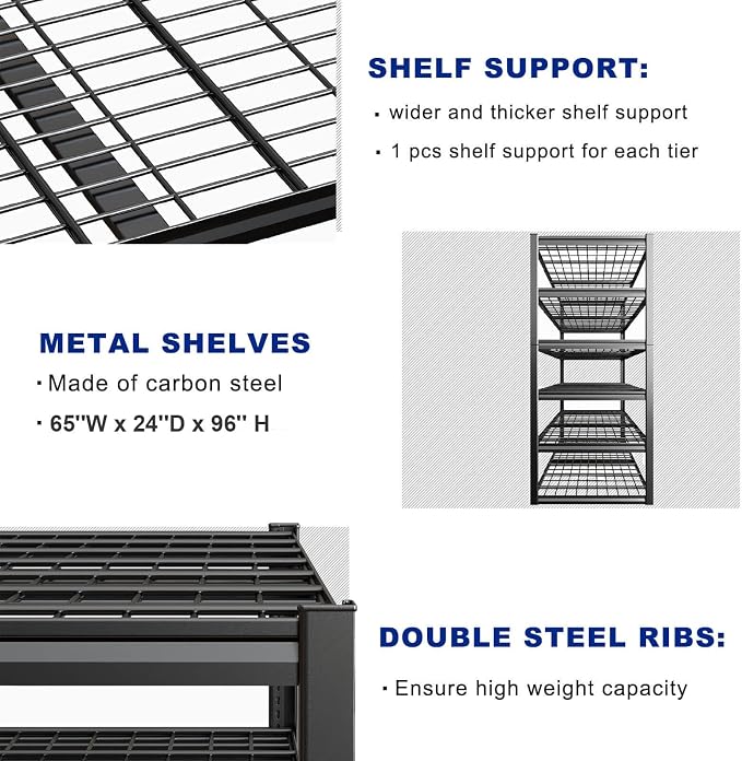 65" W Garage Shelving Heavy Duty, 7 Tier Garage Shelves, Commercial Metal - Image 5