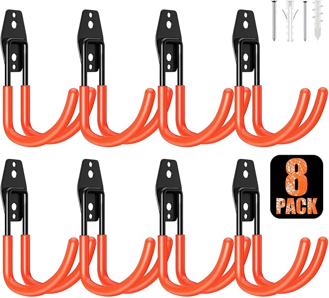 8 Pack 5.5x4.1 inch J Heavy Duty Garage Hooks, Solid Steel Wall Mount Hangers by MIKRUI