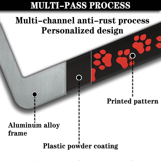 Custom License Plate Frame Black and Red License Plate Frames Animal Dog Paw - Image 5