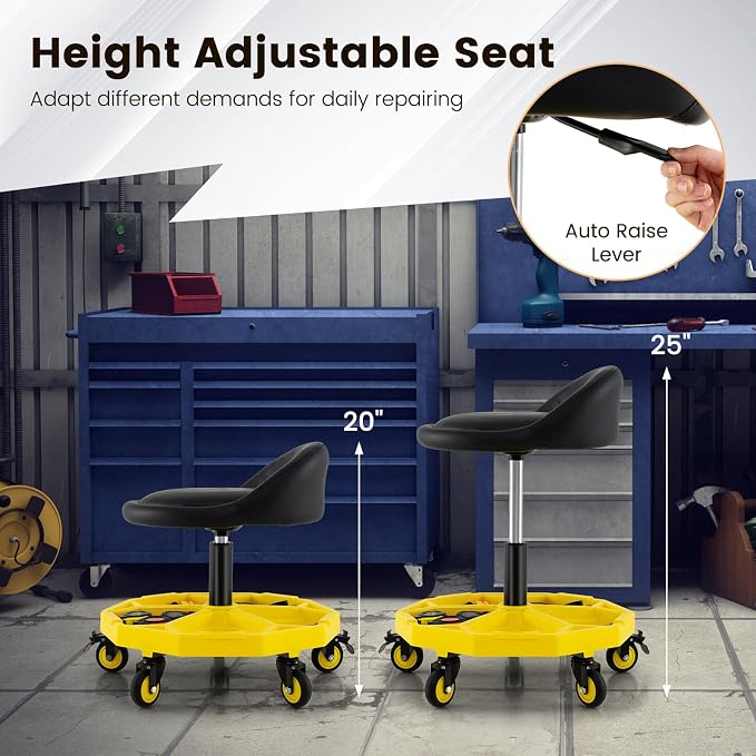 Goplus Rolling Garage Stool, 20”-25” Height Adjustable Mechanic Stool - Image 7
