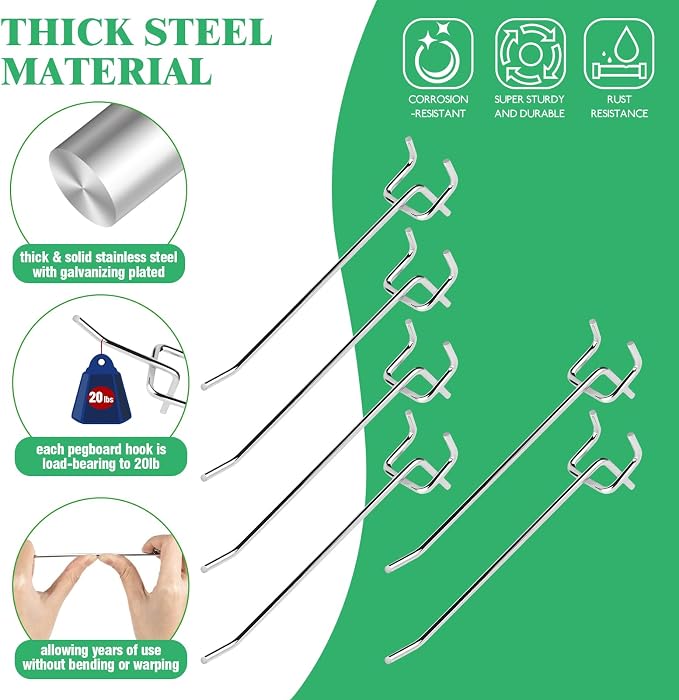 50Pcs 6"/15CM Pegboard Hooks Assortment Set, Metal Peg Board Hooks - Image 3
