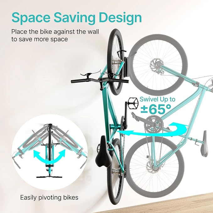 Bike Rack Garage, Bike Wall Mount Heavy Duty, Holds 77 Lbs, Swivel Bike Hangers - Image 4