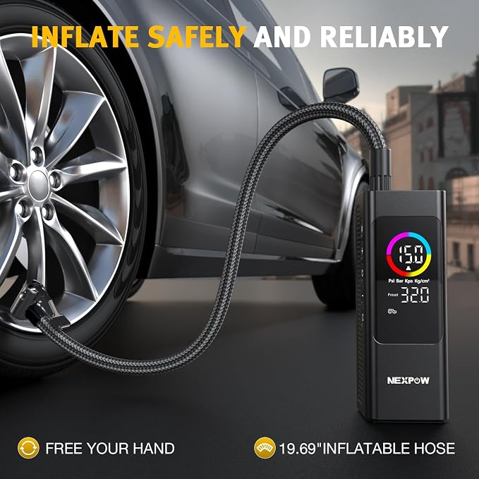 NEXPOW 150 PSI Tire Inflator Portable Air Compressor, 12000mAh Battery Auto - Image 5