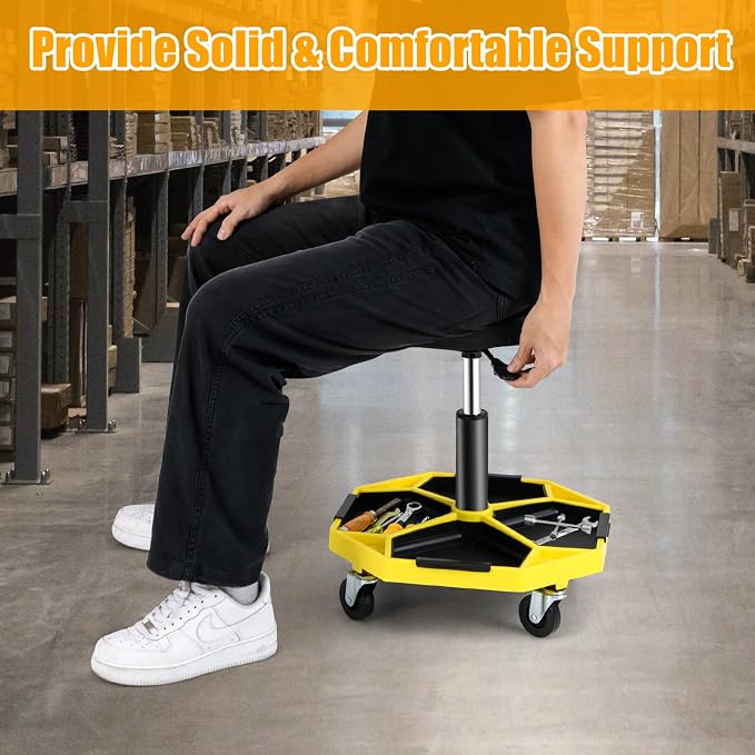 Adjustable Mechanic Rolling Stool, Pneumatic Rolling Stool - Image 9