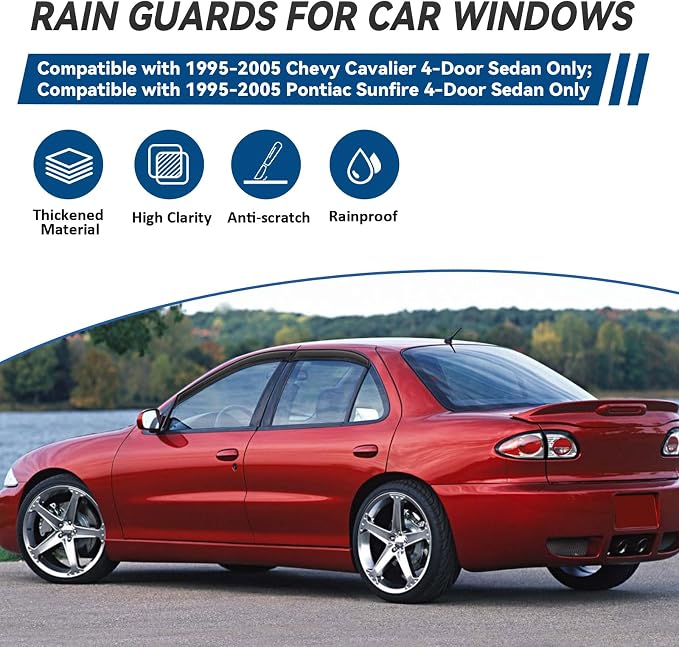 4pcs Front+Rear Smoke Tint Sun/Rain Guard Outside Mount Tape-On Vent Window - Image 2