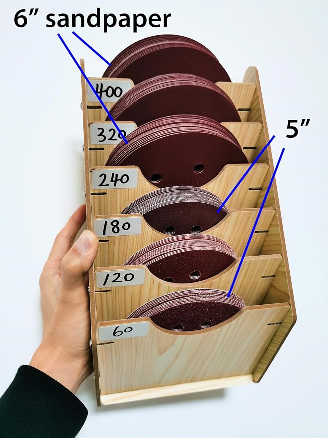 6-Tier Hanging Wooden Sandpaper Storage Holder, Sandpaper Organizer - Image 4