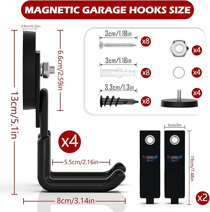 3-H Heavy Duty Magnet Garage Hooks 4 Pack, Large Strong Magnetic Hooks - Image 3