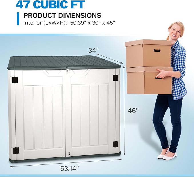 47 Cu ft Outdoor Storage Shed, Resin Outdoor Storage Box - Image 3