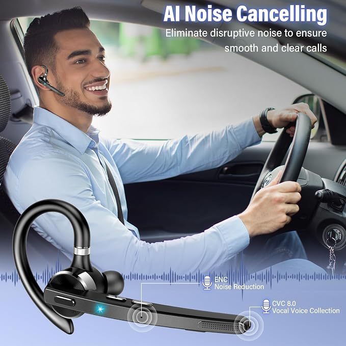 Bluetooth Headset, Wireless Bluetooth 5.3 Earpiece, 90Hrs Hands Free Headset - Image 5