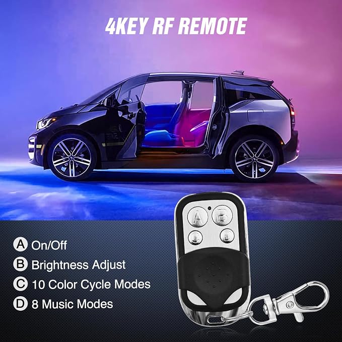 Nilight 4PCS Interior Car Strip Lights Cigarette Lighter Dream Color RGB-IC 12V - Image 3