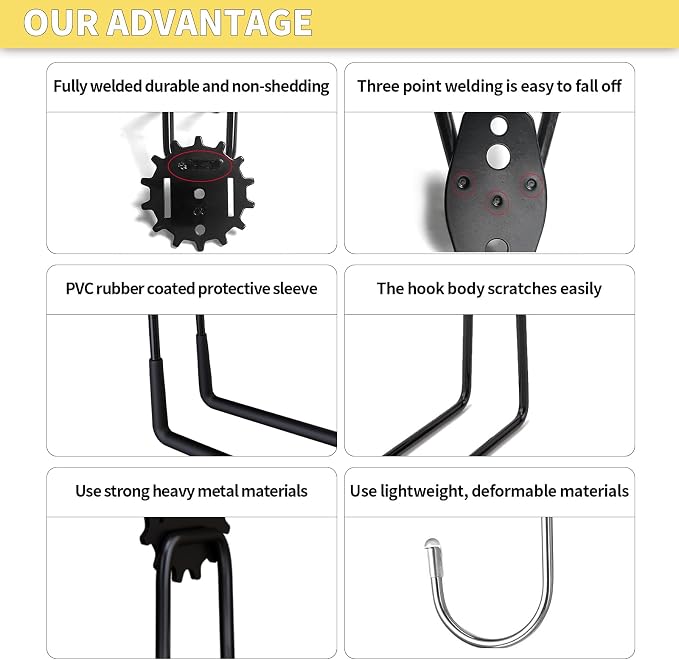 Garage Hooks Black & White 12 Pack, Heavy Duty Steel Tool Storage Utility Hook - Image 3