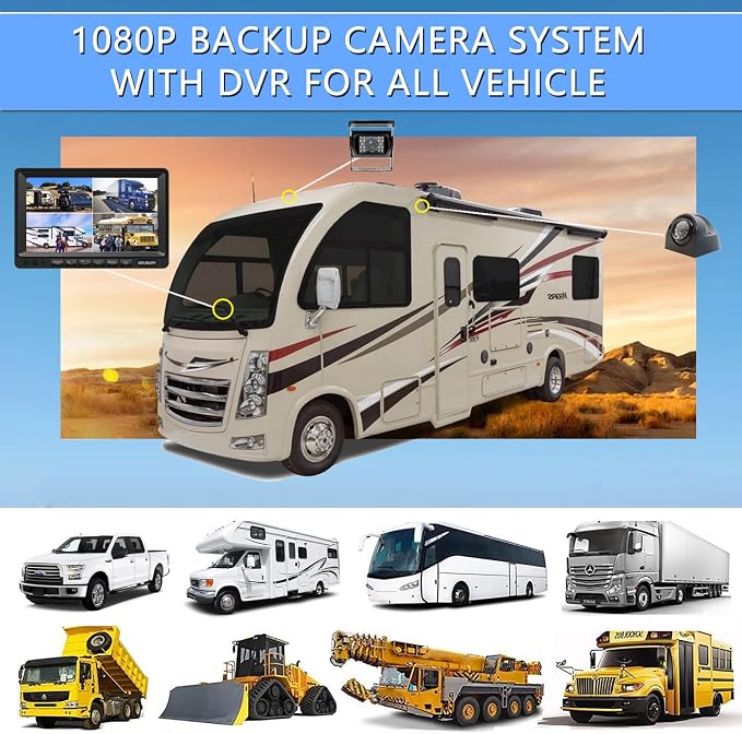 RV Backup Camera System with 7'' Quad Split 1080P Monitor - Image 8
