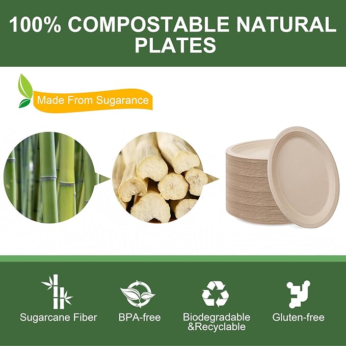 WELLIFE 100% Compostable Oval Paper Plates 12 Inch, Biodegradable Bagasse - Image 4