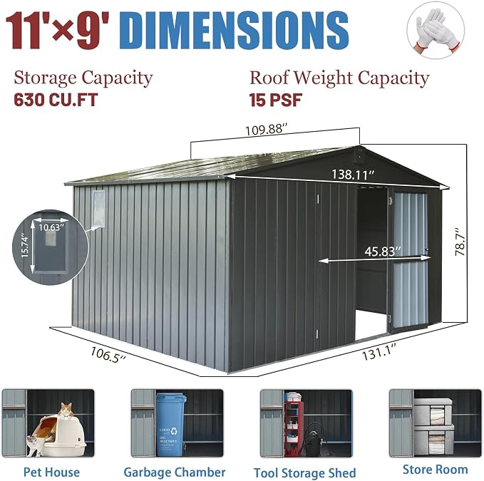 IKERY Large Galvanized Steel Storage Shed - Image 7