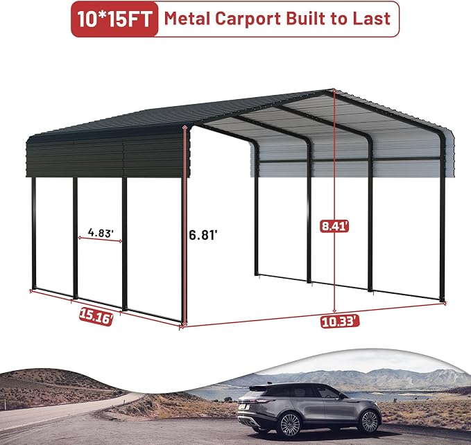 Metal Carport 10 x 15 FT with Heavy Duty Frame & Galvanized Steel Roof - Image 2