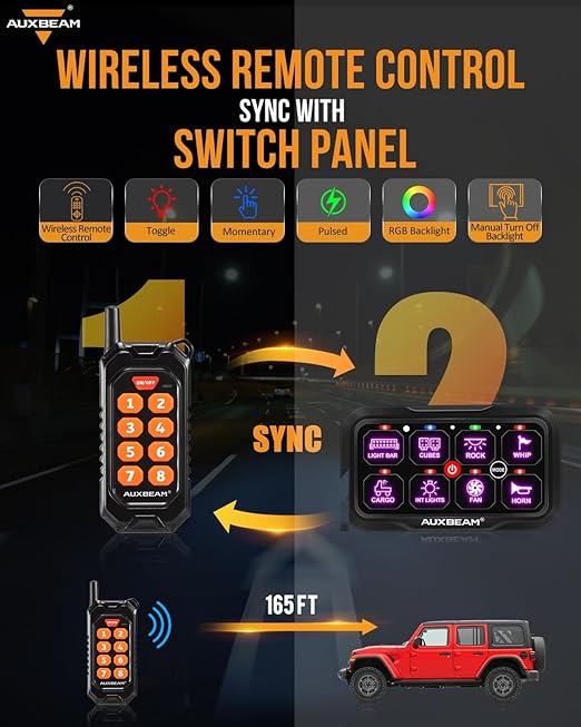 Auxbeam 8 Gang Switch Panel RC-800 RGB Wireless Remote Control Range Up to - Image 3