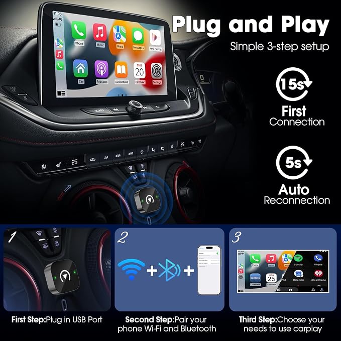 Wireless Carplay Adapter & Android Auto 2025 Upgrade Wired CarPlay to Wireless - Image 3