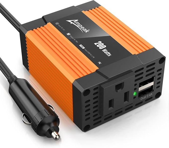 Ampeak 200W Car Power Inverter 4.8A Dual USB Ports AC Outlet Car Inverter DC by Ampeak