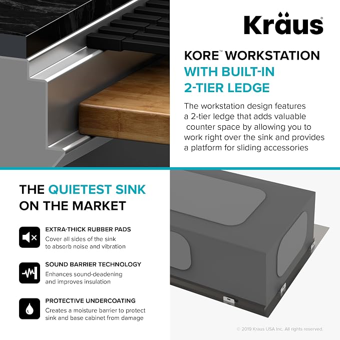 KRAUS Kore Workstation 45-inch Undermount 16 Gauge Stainless Steel Kitchen Sink - Image 5