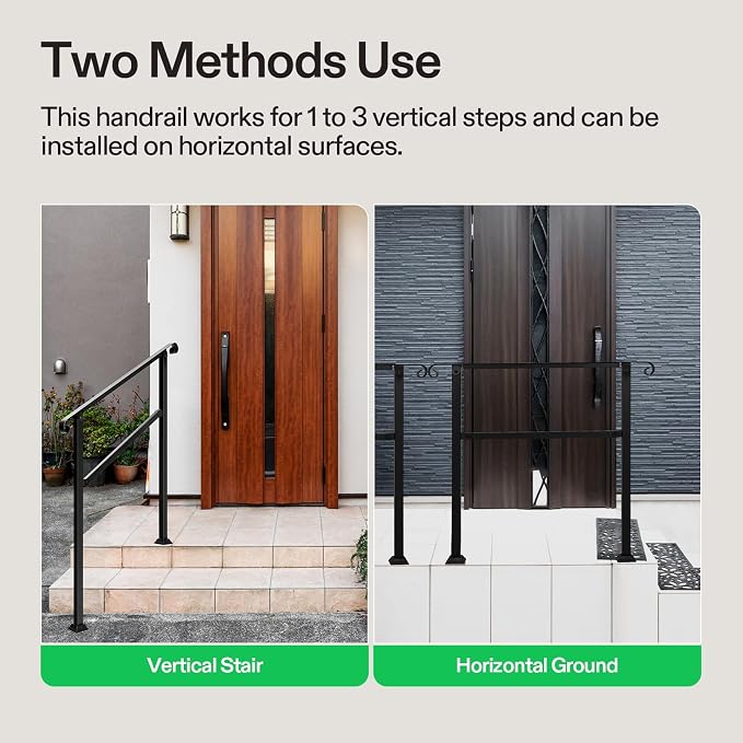 VIVOSUN Outdoor Handrail, 3 Step Stair Handrail, Wrought Mattle Iron Stair - Image 6