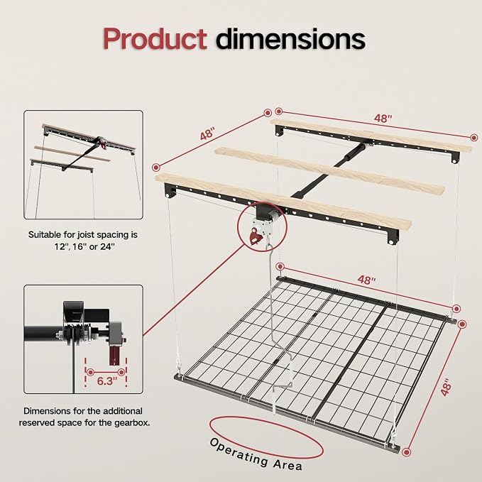 Overhead Garage Storage Rack, Adjustable Heavy-duty 4x4 Ft Ceiling Storage Racks - Image 3