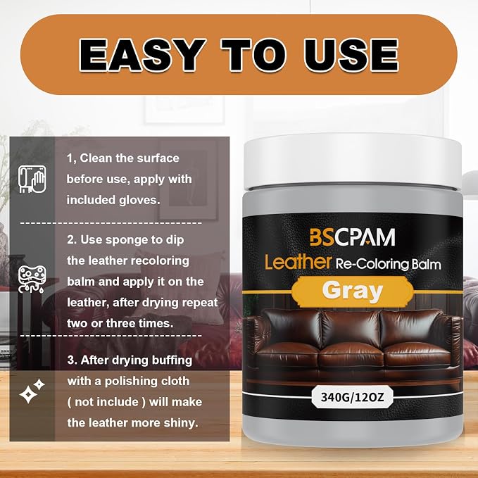 Gray Leather Recoloring Balm, 12oz Leather Color Restorer - Image 5