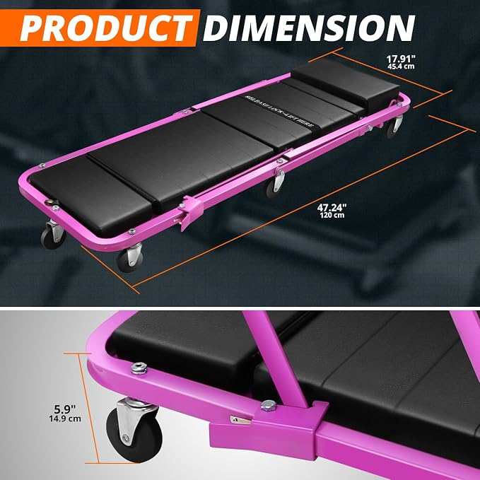 DNA MOTORING 48" 2 IN 1 Folding Rolling Garage Shop Creeper Roller Seat - Image 5