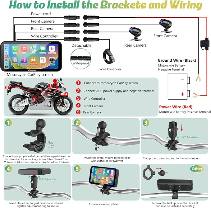 Carpuride W603D Motorcycle GPS Carplay Screen, Wireless CarPlay & Android Auto - Image 7